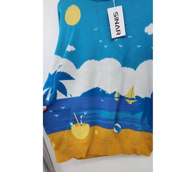 New NWT Sinar Knit Novelty Beach Sweater Size Medium - Picture 4 of 7